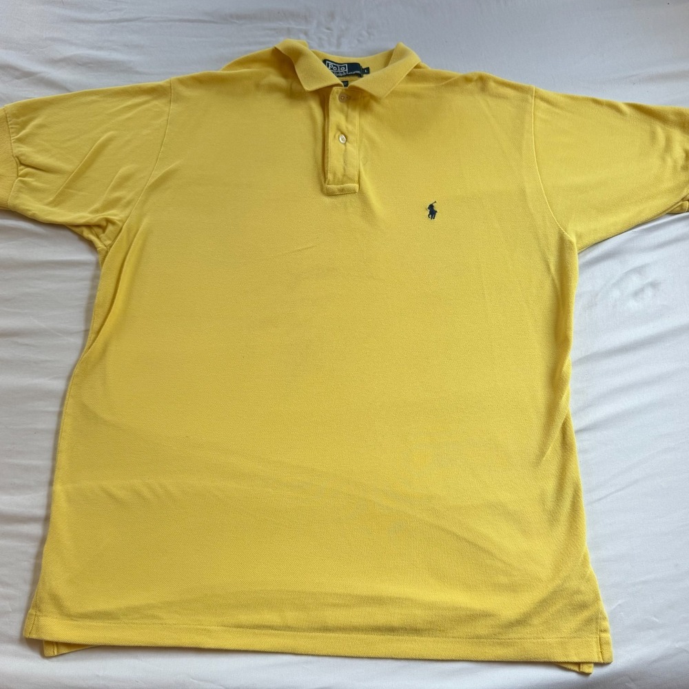 Vintage Polo Ralph Lauren Men's Large Yellow Blue Pony Polo Shirt 90s